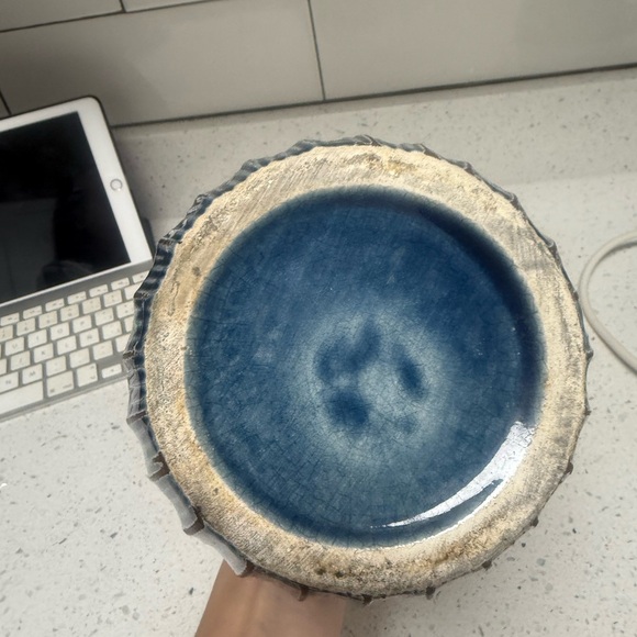 Striped Blue Ceramic Vase - Picture 2 of 4